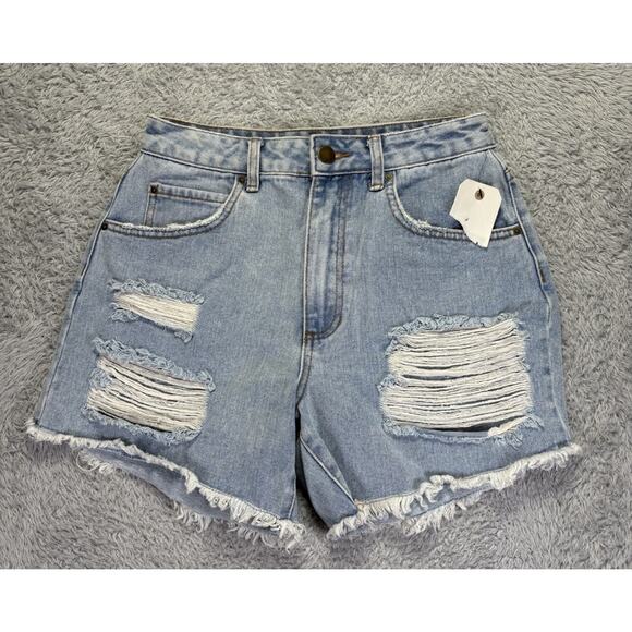 Billabong Womens Sz 27 Jean Shorts Distressed High Waist How Bout‎ That 27x5 NWT - Picture 1 of 11